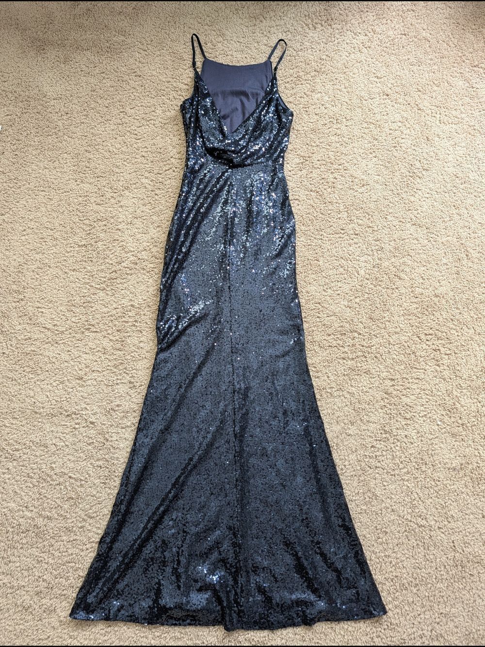 Lulus Womens Navy Blue Chic Celebration Sequin Evening Gown Maxi Dress Size XS - Picture 8 of 15